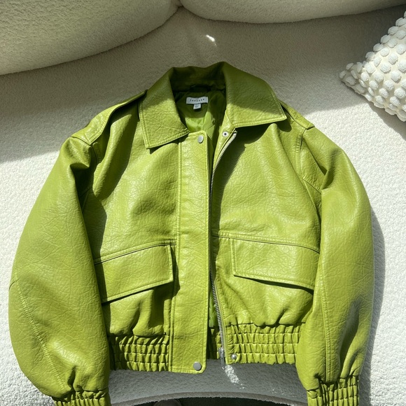 Topshop Jackets & Blazers - Topshop Green Faux Leather Jacket Size XS 0-2